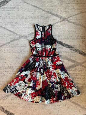 Parker Red, Navy & White Floral Fit-and-Flare Dress